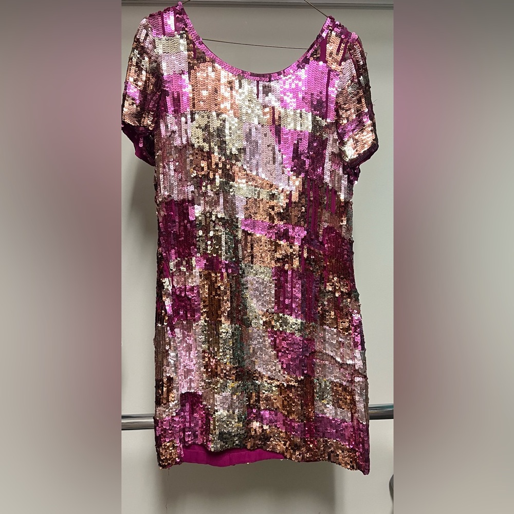 Antik Batik Pink & Gold Sequin Shift Dress